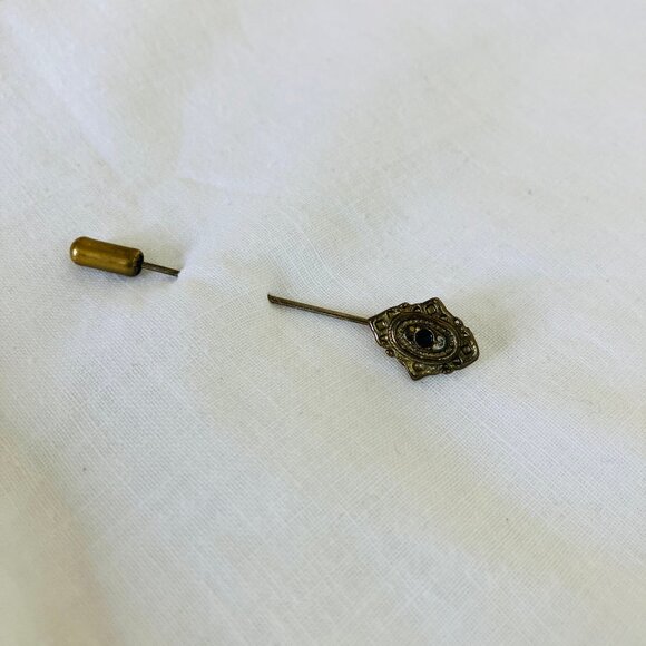 Gold Tone Stick Pin with Black Rhinestone Vintage Lapel Scarf Tie Brooch - Picture 9 of 9